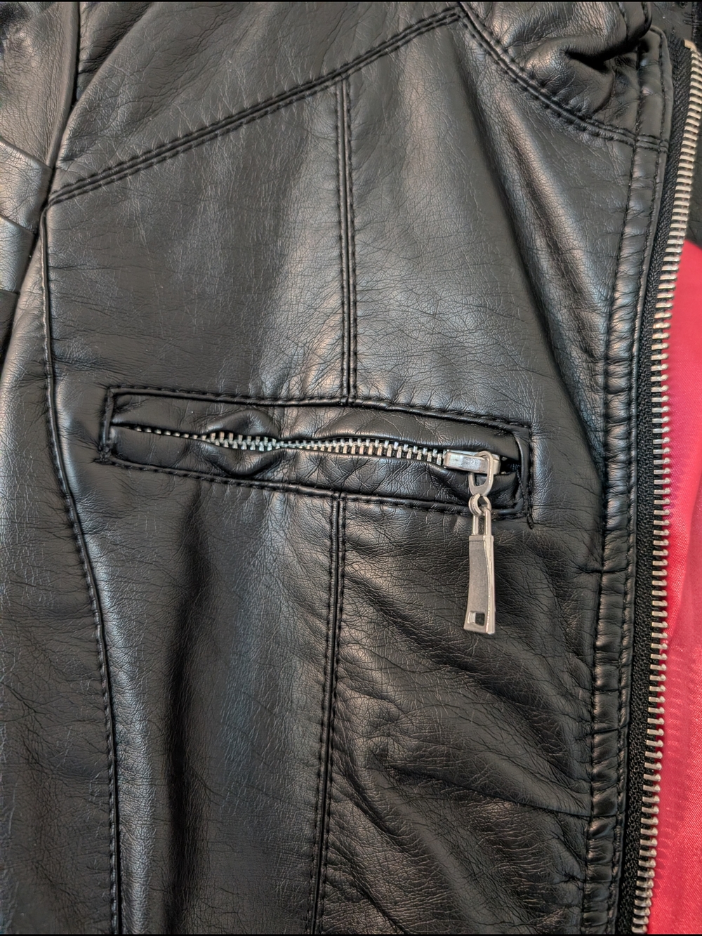 Black Faux Leather Women’s Motorcycle Jacket with Pink Lining Size XL - Picture 2 of 8